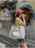 KYLETHOMASW  -  Large Tote Bag for Women Korean Canvas Woman Shoulder Shopper Bags Fashion Cartoon Embroidery Lady Big Female Handbags