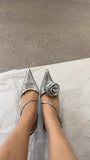 KYLETHOMASW  -  Spring New Silver Dark Goth Y2k Rose Cross Strap Sandals Ladies French Pointed High Heels Stiletto Sandals for Women