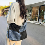 Kylethomasw Fashion Denim Cross Body Bag For Female College Students Women Large Capacity Leisure Shoulder Bag Splicing Travel Messenger Bag