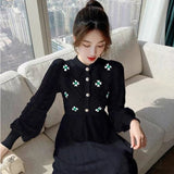 kylethomasw Floral Embroidery Women Dress Elegant Long Sleeve Party Maxi Knitted Dresses for Women Korean Style Autumn Winter Robes