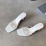 KYLETHOMASW  -  Party Sexy Ladies High Heels Pumps Slides Shoes Female Slip On Footwear Luxury Fashion Rhinestones Women Thin Heels Shoes