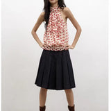 KYLETHOMASW  -  Fashion Original Design Red Polka Dot Half Turtle Collar Halter Stitching Ruffled Loose Sleeveless Top T-Shirt Women Chic