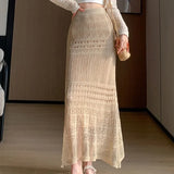KYLETHOMASW  -  Bohemian Knitted Mermaid Skirts Women Spring Summer Solid Korean Fashion Faldas Mujer Retro Sweet Long Skirt