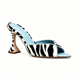 KYLETHOMASW  -  Women Zebra Print Flared Cone Heel Mules Open Toe Backless Slide Sandals Animal Stripes High Heels  Party Summer Fashion Ladies