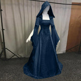 KYLETHOMASW  -  Women Deluxe Witch Dress Medieval Renaissance Maxi Train Dress Halloween Devil Pagan Witch Wedding Cos Costume Hooded Gown Robe