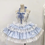 KYLTHOMASW  - Japan Lolita Fish Bone Lace Hanging Neck Corset Half Skirt Set Victoria Fashion Tea Party Cute Girl Suit