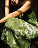KYLETHOMASW  -  Vintage Green Velvet Burnt Flower Long Strap Dresses Women Robe Sexy Backless sleeveless Slim Boho Beach Dress Ladies