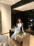 KYLETHOMASW  -  French High-End Lace V-Neck Evening Gown Slim Waist Fish-Tail Base Layer 2026 Spring New Arrival Women's Fashion Elegant Dress
