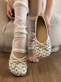 KYLETHOMASW  -  Fashionable Floral Embellished Women's  Knot Slip-On Thick Heel Split Toe Shoes Summer Season Low Cut Casual Footwear