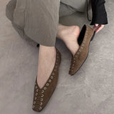 KYLETHOMASW  -  High Quality Faux Suede Flat Mary Jane Shoes Women Fashion Rivets Lace Up Brand Designer Shoes Comfortable Soft Sole Office Shoe