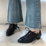 KYLETHOMASW  -  Black British Style Leather Shoes Women Retro Lace Up Mid Heel Pumps Comfortable Elegant Commuter Office Shoes Zapatos De Mujer