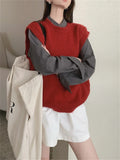 KYLETHOMASW  -   New Red Sweaters Vest Women Loose Daily Knitwear 2025 All Match Fashion Winter Pullovers Gentle Slim Vintage