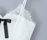 KYLETHOMASW  -  Bow Lace Trim White Sling Mini Sexy Dresses  Sweet Women Elegant A-line Cotton Summer Dress Night Out Robe
