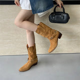 KYLETHOMASW  -  Retro Rivet Belt Buckle Ankle Boots Women Fashion Metal Chain Chunky Heel Designer Boots High Quality Faux Suede Mid Calf Boots