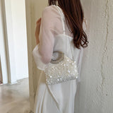 KYLETHOMASW  -  Women Sequins Evening Clutch Bag Rhinestone Circular Ring Top Handle Metal Chain Crossbody Bags Wedding Party Handbags