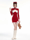 KYLTHOMASW  -  Sweet Hot Girl Christmas Red Dress Women's Autumn and Winter Sexy High Neck Knitted Wrap Hip Short Dress Fashion Female Clothes