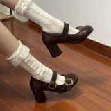 KYLETHOMASW  -  New Spring Thick Heel Women Mary Jane Shoes Fashion Metal Buckle Strap Shoes Ladies Vintage Dress Leather Pumps