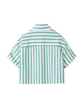 Kylethomasw Summer Causal Short Sleeves Shirts for Woman Green Stripes Lapel Fashion T-shirt Buttons Female Cropped Slim Blouses