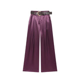KYLETHOMASW  -  French Style Fashion High Waist Lazy Elegant Purple Satin Wide-leg Pants For Women Trousers Women's Pants,Woman Clothes