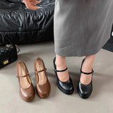 KYLETHOMASW  -  Black Heel Shoe Mary Jane Shallow Mouth Chunky Sandals Clogs for Women Beige Lolita Retro Block African High Pumps Janes