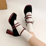KYLETHOMASW  -  Designer New Spring Thick Heel Women Mary Jane Shoes Butterfly-knot Buckle Strap Shoes Ladies Elegant Party Dress Pumps