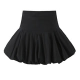 KYLETHOMASW  -  Elegant Girl Ruched Big Swing Mini Skirt Vintage High Waist Side Zipper Summer Skirts Black White Women's Party Streetwear