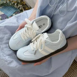 KYLETHOMASW  -  Women Retro German Trainer Sneakers Polka Dot Lace‑Up Striped Low‑Top Flat Casual Shoes White Lightweight Daily Walking Footwear