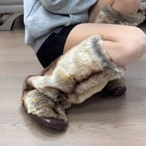 KYLETHOMASW  -  Hairy High Top Long Boots for Women In Winter Fashionable and Versatile, Knee Length, Low Heel, Warm Cotton Shoes, Snow Boots