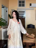 KYLETHOMASW  -  French Popular White Dress Women Casual Long Sleeve Elegant Dresses Sea Beach Holiday Temperament Embroidered Korean Clothing