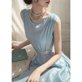 KYLETHOMASW  -  French Chic Beautiful Dresses Temperament Celebrity High End Muse Blue Vest Dress High Street Goddess Gentle Vestido
