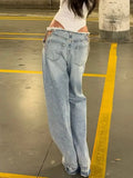 KYLETHOMASW  -  American Retro Y2k Low Waist Jeans Women Summer Hollow Out Rhinestone Decor Jeans Hot Girl Streetwear Style Daily Casual Outfit