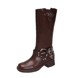 KYLETHOMASW  -  Winter Women Knee High Boots Fashion Belt buckle Long Boots Female Elegant Thick Heel Women's Knight Botties