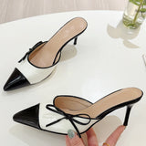 KYLETHOMASW  -  2025 Fashion Butterfly-knot Pointed Toe Mule Women Slippers Elegant Thin Heels Party Dress Female Shoes