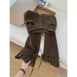 KYLETHOMASW  -  Fashion Woolen Casual Ruched Trousers Warm Thicked High Waist Bow Wid Leg Pants Slim Elegant Light Luxury Unique Soft Pantalones