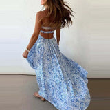 KYLETHOMASW  -  Fashion Hollow Out Sleeveless Vacation Dress Summer Strapless Pleated Slim Maxi Dress Elegant Lady Off Shoulder Evening Dress