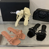 KYLETHOMASW  -  Summer Fashion Bowknot Concise Style Women Slippers Comfort Breathable High Heel Slippers Square Toe Sexy Female Slippers 625