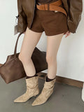 KYLETHOMASW  -  High Quality Faux Suede Kitten Heel Ankle Boots Women Fashion Pointed Toe Sewing Pleated Designer Boots Comfortable Modern Boots