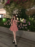KYLETHOMASW  -  Korean White Delicate Pretty Waist Cinched Fluffy Runaway Princess Dress French Ruffled Edge Square Neck Floral Dresses
