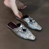 KYLETHOMASW  -  Women Mules Shoes Bling Flats Square Toe Slippers Elegant New Summer Sandals Dress Party Luxury Woman Slingback Shoes Mujer