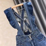 KYLETHOMASW  -  Denim Suspender Shorts for Women New Design Ruffled Suspenders Slimming and Wide Legs