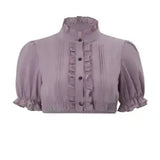 KYLETHOMASW  -  Korean Sweet Ruffle Collar Puff Sleeve Crop Blouse Women Thin Lightweight Casual Daily Shirt