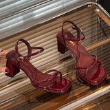 KYLETHOMASW  -  Women's High Heel Sandals Silver Summer French Style Dress Sandals Red Non Tiring Sandals Women's Shoes