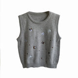 KYLETHOMASW  -  Korobov Cat Embroidery Preppy Sweater Vest Female Chalecos Para Mujeres Grey Temperament Autumn Loose Knitted Waistcoat Top