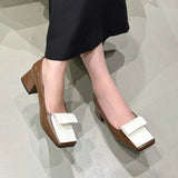 KYLETHOMASW  -  Elegant Mixed Color Square Toe Shallow Mouth Women High Heel Comfortable Brand Designer Office Women Low Heeled Women Wedge Shoe