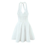 KYLETHOMASW  -  Sexy Backless White Mini Dress Women Deep V Low Waist A-line Elegant Party Dresses Birthday Robe New Vestidos