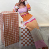 KYLETHOMASW  -  Beach Style Off Shoulder Crochet Maxi Dress Elegant Women Vintage Patchwork Long Sleeve Hollow Out Knitted Bodycon Dress Y2K