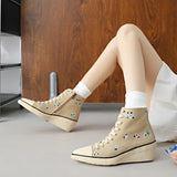 KYLETHOMASW  -  Women's Spring and Autumn Fashion Side Zipper Design Wedge Canvas Shoes New Solid Color Increased Casual Shoes Large Size