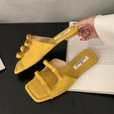 KYLETHOMASW  -  Fashion Butterfly-Knot Ladies Flats Slippers Shoes Female Square Toe Summer Beach Slides Slippers Sandals Shoes For Women