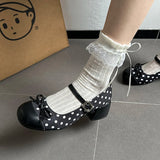 KYLETHOMASW  -  Cute Polka Dot Thick Heel Women Mary Jane Shoes Designer Buckle Strap Pumps Ladies Eelgant Butterfly-knot Dress Single Shoes