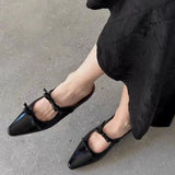 KYLETHOMASW  -  Leather Shoes for Women's Spring/Summer New French Bow Flat Pumps Shoes Women Round Toe Ballet Shoes for Women Flats Women